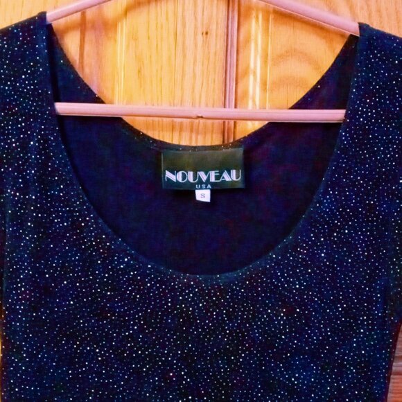 Stunning Nouveau Midnight Blue Sparkly Stretchy Vintage Party Cocktail Dress - Picture 7 of 15